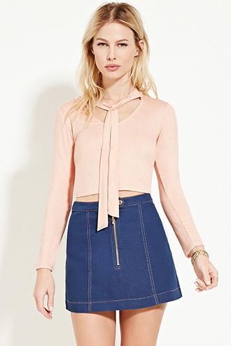 Forever21 Women's  Pink Tie-neck Top