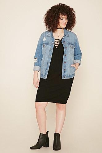 Forever21 Plus Women's  Black Plus Size Lace-up Tank Dress