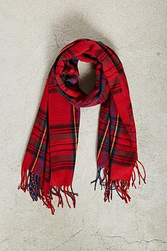 21 Men Cream & Red Men Flannel Plaid Fringe Scarf