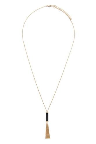 Forever21 Black & Gold Faux Stone Tassel Necklace