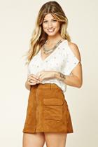 Love21 Women's  Ivory & Blue Contemporary V-neck Top
