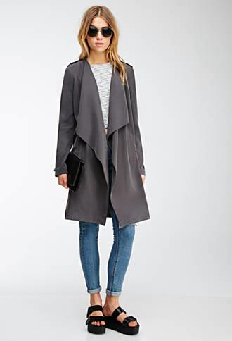 Forever21 Draped-lapel Trench Coat Charcoal Small