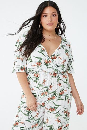 Forever21 Plus Size Surplice Floral Jumpsuit