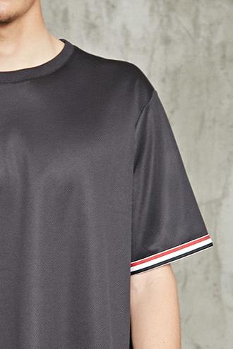 Forever21 Stripe-trim Jersey Mesh Tee