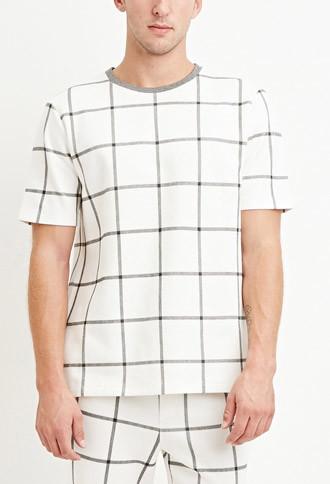 21 Men Grid-patterned Pique Tee