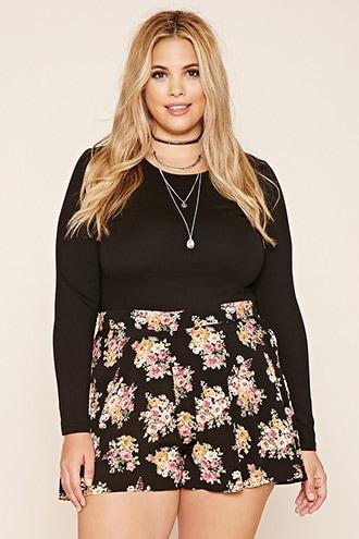 Forever21 Plus Women's  Black & Light Pink Plus Size Floral Print Shorts