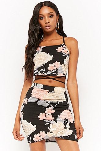 Forever21 Shadow Stripe Floral Mini Skirt