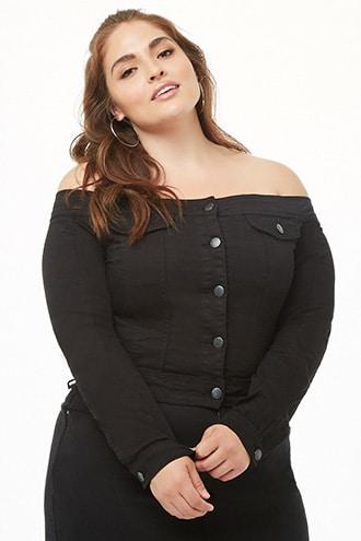 Forever21 Plus Size Cropped Denim Off-the-shoulder Jacket