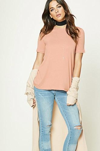 Forever21 Women's  Blush Lace-up Back Top
