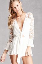 Forever21 Women's  White Self-tie Crochet Romper