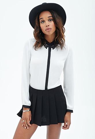 Forever21 Crochet Collar Chiffon Blouse