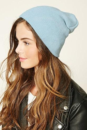 Forever21 Women's  Light Blue Fitted Glitter Knit Beanie