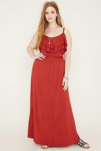 Forever21 Plus Women's  Burgundy Plus Size Ruffled Maxi Dress