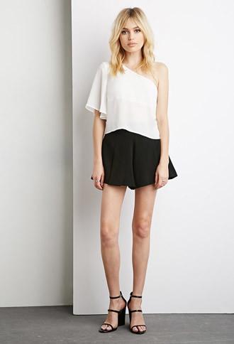 Forever21 Women's  Chiffon One-shoulder Top (white)
