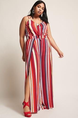 Forever21 Plus Size Stripe Tie-front Jumpsuit
