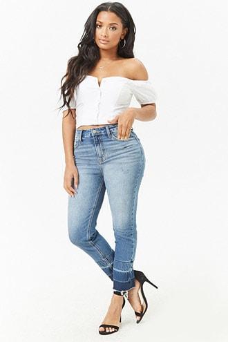Forever21 Released-hem Cropped Jeans