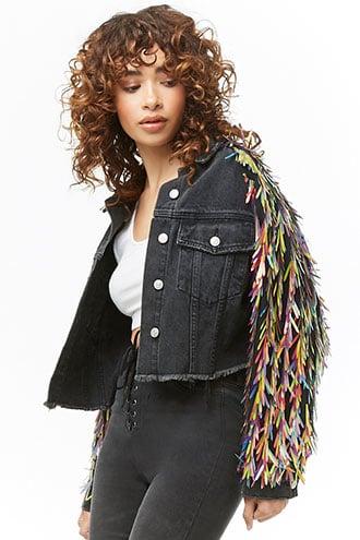 Forever21 Metallic Fringe-trim Denim Jacket