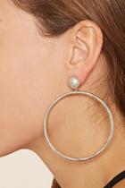 Forever21 Silver Etched Hoop Drop Earrings