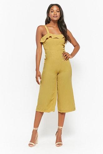 Forever21 Button-front Flounce Jumpsuit