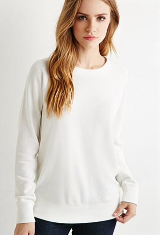 Forever21 Plus Women's  French Terry Raglan Sweatshirt (ivory)