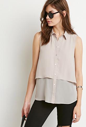 Forever21 Women's  Layered Chiffon Shirt (taupe)