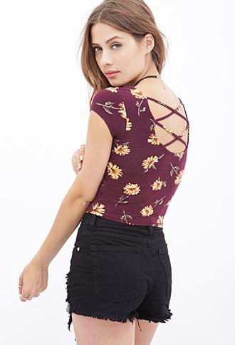 Forever21 Crisscross Floral Crop Top