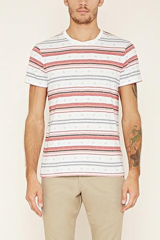 21 Men Men's  White & Red Southwestern Print Tee