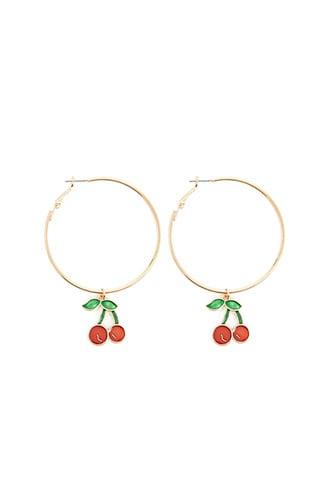 Forever21 Cherry Charm Hoop Earrings