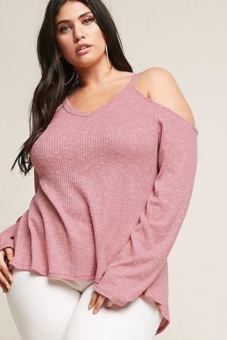 Forever21 Plus Size Marled Open-shoulder Top