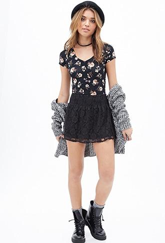 Forever21 Smocked Lace Skirt