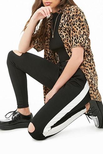 Forever21 Ripped Striped-trim Drawstring Leggings
