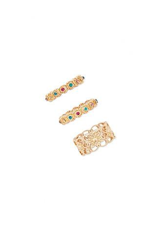 Forever21 Antique Gold Etched Rhinestone Ring Set