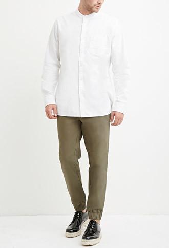 21 Men Olive Drawstring Cotton Joggers