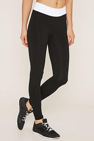 Forever21 Women's  Black & White Active Contrast-panel Leggings