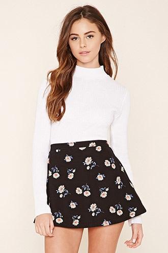 Forever21 Women's  Floral Denim Mini Skirt