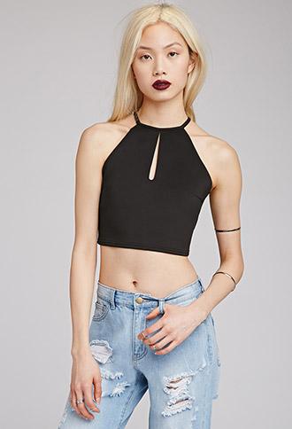 Forever21 Scalloped Crop Top Black Small