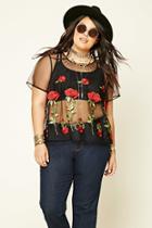Forever21 Plus Women's  Plus Size Embroidered Mesh Top