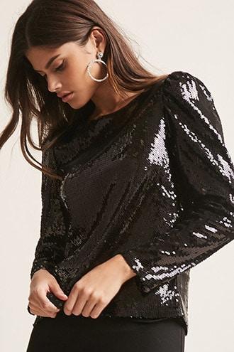 Forever21 Sequined Puff-sleeve Top