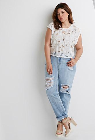 Forever 21 Plus Distressed Cropped Jeans Light Denim 12