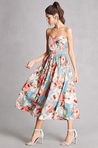 Forever21 Floral Sweetheart Midi Dress