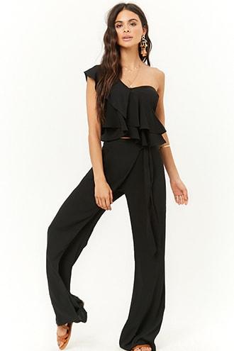 Forever21 One-shoulder Top & Tie-front Pants Set