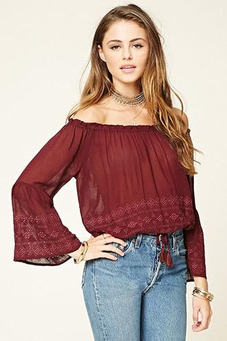 Forever21 Women's  Bell-sleeve Eyelet Top