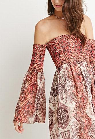 Forever21 Tile Print Off-the-shoulder Dress