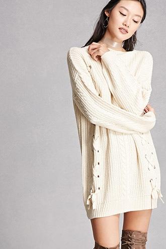 Forever21 Longline Lace-up Sweater