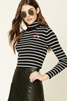 Forever21 Women's  Black & Cream Striped Amore Patch Sweater