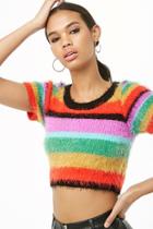 Forever21 Fuzzy Knit Striped Crop Top