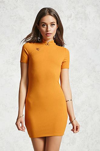 Forever21 Ribbed Mandarin-collar Dress