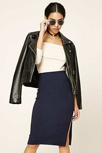 Forever21 Women's  Off-center Slit Pencil Skirt