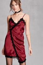 Forever21 Women's  Red Reverse Lace-trim Slip Dress