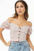 Forever21 Plaid Button-front Off-the-shoulder Top